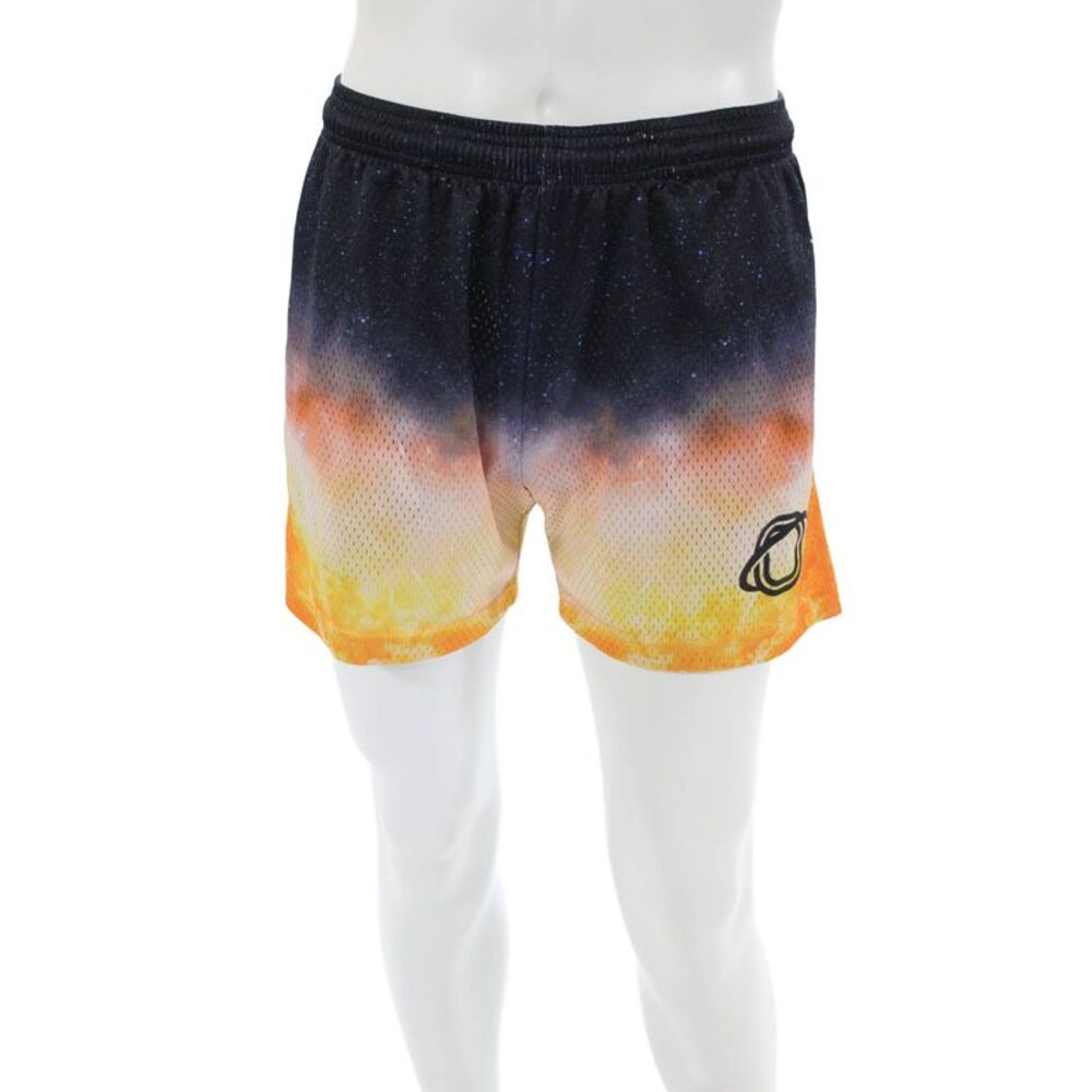 Overtime Mens Ombre Elastic Waist Athletic Shorts Blue Orange Size S